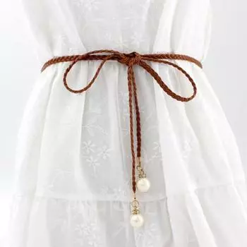 Жемчужная цепочка на талию, элегантный винтажный тонкий ремень из искусственной кожи с узлом для женщин, вечерние платья, брюки белый