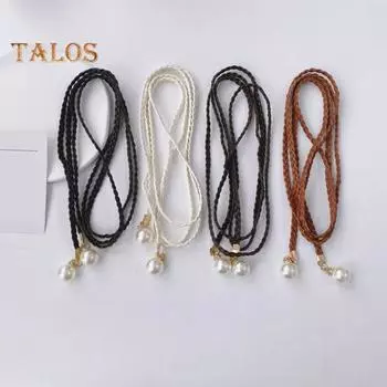 Жемчужная цепочка на талию, элегантный винтажный тонкий ремень из искусственной кожи с узлом для женщин, вечерние платья, брюки верблюд