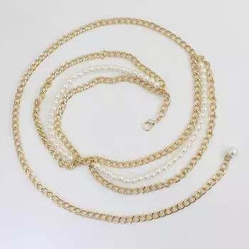 Жемчужная цепочка на талию Женская в стиле маленького аромата с костюмом платьем рубашкой Металлическая декоративная цепочка-пояс золотой