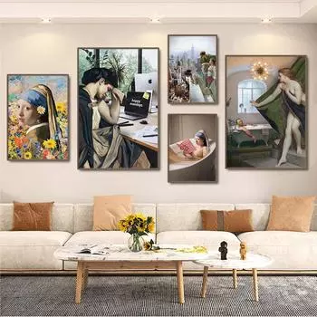 Жемчужная девушка лежит в ванне, холст, картина, забавные селфи, женские постеры для бара, кафе, клубной комнаты, современные декоративные фотографии для дома без рамки 21*30cm