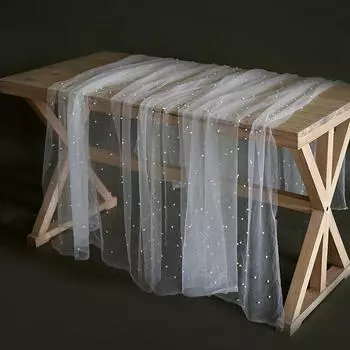 Жемчужная газовая скатерть Торт Десерт Кружевная скатерть Белая скатерть для свадебного фона Ткань Балдахин Украшение дома 100x150cm