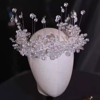 Жемчужная корона, роскошный темперамент, свадебное платье, укладка, корона для волос, сияющее свадебное белое платье, головной убор, повязка на голову, аксессуары