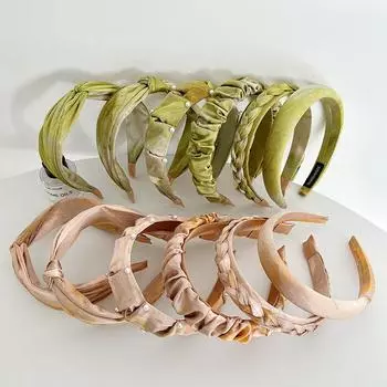 Жемчужная коса для волос с принтом, зеленая повязка на голову с широкими полями, повязка на голову из губки 17*3.5cm