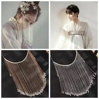 Жемчужная подвеска в старинном стиле, вуаль для лица с длинной кисточкой, цепочка для лица в стиле ханьфу, маскарадная маска для вечеринки золотой