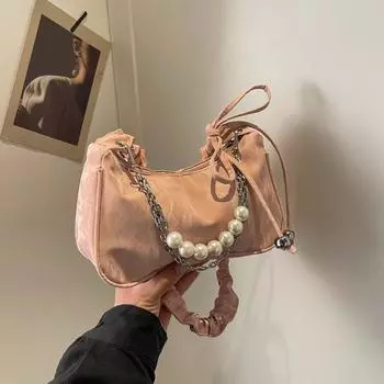 Жемчужная портативная маленькая квадратная сумка через плечо, модная женская сумка из текстурированного полиуретана, универсальная сумка под мышкой розовый