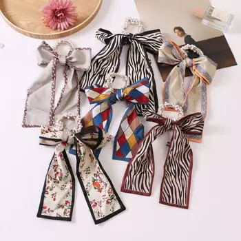 Жемчужная повязка для волос, шифоновая модная лента, веревка для волос, стример для девочек, хвостик, бант, лента, резинка, аксессуары для волос, головной убор