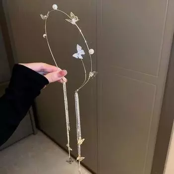 Жемчужная повязка на голову с кисточкой в виде бабочки для женщин, хрустальная, со стразами, ручной работы, свадебный головной убор, повязка на голову, женские аксессуары для волос, тиара