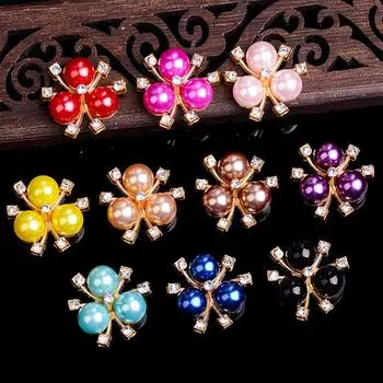 Жемчужная пуговица Розовый кристалл с плоской спинкой Украшение Цветок Горный хрусталь 10x White