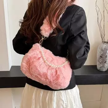 Жемчужная роскошная одноцветная сумка через плечо для женщин, изысканная сумка на молнии, модные сумки