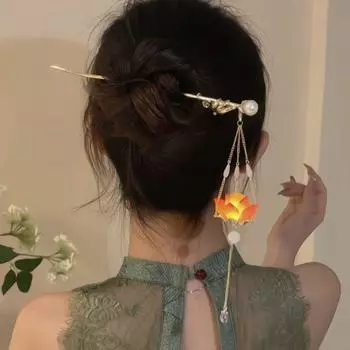 Жемчужная светодиодная заколка для волос Lotus Luminous Lotus Hairpin Vintage Lantern Hair Stick Girls розовый