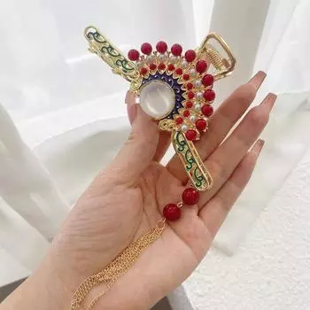 Жемчужная заколка-клипса с кисточкой на затылок, головной убор 2000-х, аксессуары Y2k, аксессуары для волос, заколка для объема волос в китайском стиле