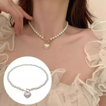 Жемчужное колье, ожерелья, женская жемчужная цепочка, сердце, ключица, искусственный свитер, ожерелье, аксессуары для