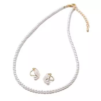 Жемчужное ожерелье Baby Pearl Grand Premium Casual White Gold Earring Set 3 мм 38 см [VOTRE COUTURE]