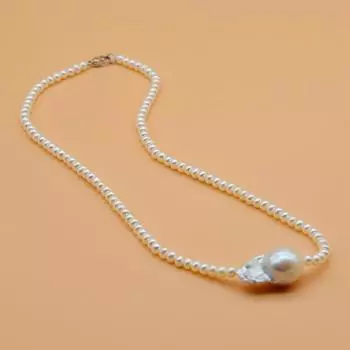 Жемчужное ожерелье из натурального белого маленького жемчуга, большой жемчужный кулон в стиле барокко, ожерелье из бисера, женское ожерелье, свадебные украшения, подарок маме 42cm