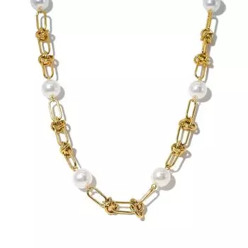 Жемчужное ожерелье из титановой стали с покрытием из настоящего золота из нержавеющей стали, цепочка ручной работы, толстая цепочка на шею