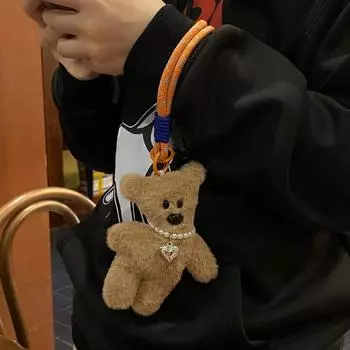 Жемчужное ожерелье Майяр Кулон для мобильного телефона в виде медведя Успокаивающая кукла Медведь с кривой шеей Кулон-мишка Тедди Креативный About 14cm