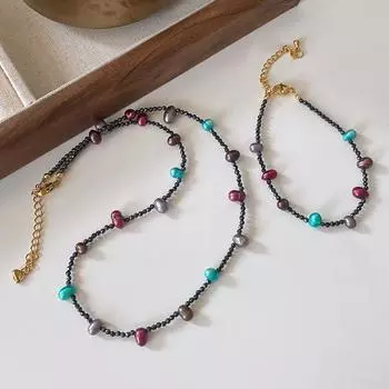 Жемчужное ожерелье не выцветает, женщины носят натуральную обсидиановую цепочку для свитера, бисерную ключичную цепочку, элитная ниша