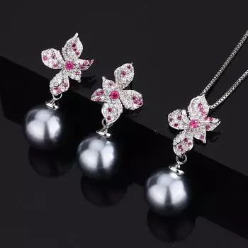 Жемчужное ожерелье Niche Light Luxury Premium Red Corundum Red Treasure New Summer Suit Подвеска Серьги-гвоздики для женщин