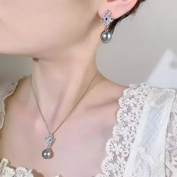 Жемчужное ожерелье Niche Light Luxury Silver Needle Earrings Pearl Temperament Summer Set Cerges Cirry Cerges Royal Blue Women