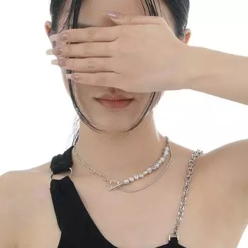 Жемчужное ожерелье в стиле барокко для женщин, универсальное и роскошное корейское серебро S925 из стерлингового серебра OT с пряжкой, двухслойная многослойная шейная цепочка 39CM