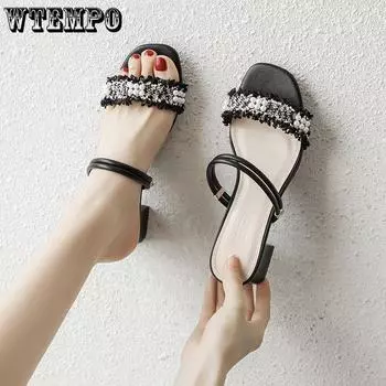 Жемчужные аксессуары. Женские босоножки на высоком каблуке Two Wear. Летние босоножки на среднем каблуке с пряжкой и ремешком. Мягкая отделка. Сандалии в форме ноги. 35 чёрный