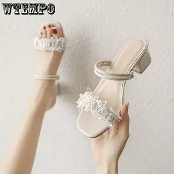 Жемчужные аксессуары. Женские босоножки на высоком каблуке Two Wear. Летние босоножки на среднем каблуке с пряжкой и ремешком. Мягкая отделка. Сандалии в форме ноги. 35 чёрный
