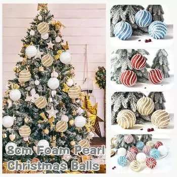 Жемчужные безделушки, рождественский шар, кулон, яркий цвет, покрытый край, рождественский шар со стразами, украшение для рождественской елки, 8 см золотой