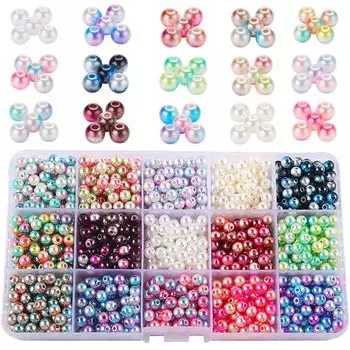 Жемчужные бусины 15 цветов, набор аксессуаров для рукоделия, товары для ручной работы, 2 цвета, россыпью, примерно 1200 штук, 6 мм, разноцветные, в коробке, для сережек своими руками
