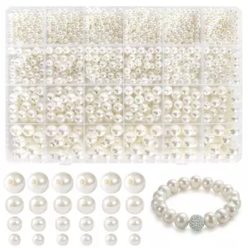 Жемчужные бусины с отверстием, искусственные жемчужные бусины, жемчужные бусины белого цвета 10 мм, 8 мм, 6 мм, 4 мм, жемчужные бусины, примерно 1890 штук, изготовление ювелирных изделий, материалы для поделок своими руками
