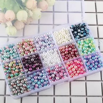 Жемчужные бусины, смоляные жемчужины, диаметр глянцевых цветных круглых жемчужин с отверстиями, ручная работа, аксессуары для поделок своими руками, набор деталей с футляром A 6/8/10 мм (6мм