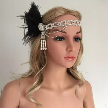 Жемчужные кисточки с черными перьями, головной убор 1920-х годов, отличная повязка на голову, женский аксессуар для волос