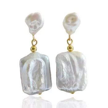 Жемчужные серьги, белый натуральный пресноводный жемчуг, золотые и серебряные серьги, квадратные серьги-гвоздики в стиле барокко для богемных женщин золотой