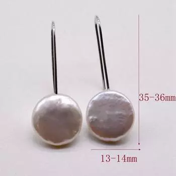 Жемчужные серьги, белый натуральный жемчуг, серебряные серьги, серебряная монета, серьги-капли с жемчугом в стиле барокко, женские серьги с рыболовным крючком 13-14mm