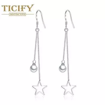 Жемчужные серьги Длинные дикие ушные серьги-цепочки с пентаграммой белый