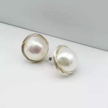 Жемчужные серьги, натуральный белый жемчуг в стиле барокко, серебряные серьги ручной работы, серебряные плетеные серьги, женские серьги, бесплатная доставка silver