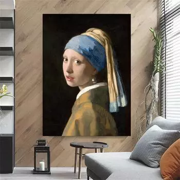 Жемчужные серьги Vermeer Girl 1665, выставочный постер, художественная печать на холсте, украшение для дома 21cm30cm NoFrame