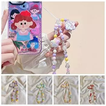 Жемчужные смоляные цепочки для телефонов с изображением медведя и звезды, анти-потерянный медведь, ремешок для телефона, подвеска, ремешки для телефона из бисера, унисекс фиолетовый