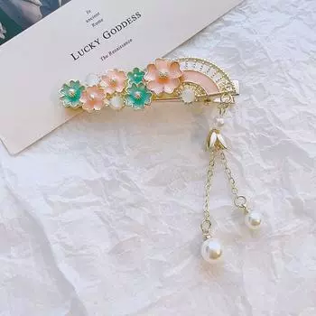 Жемчужные заколки для невесты в китайском стиле, корейские заколки в виде утконоса, женские заколки для волос, заколки для волос с цветком, веер