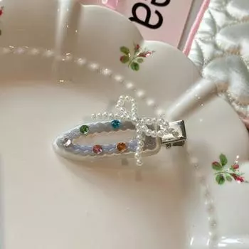 Жемчужный бант Высококлассный боковой зажим Заколка для челки Девушка Головной убор на лоб Новая заколка-уточка