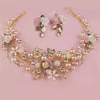 Жемчужный цветок свадебный ободок для волос заколка для волос ручная работа 26 CM