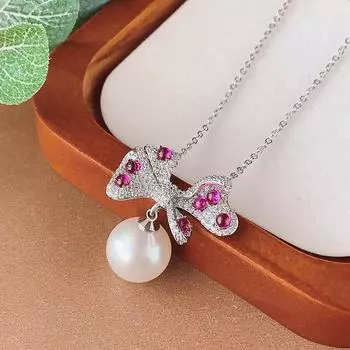 Жемчужный комплект, ожерелье, серьги, в форме банта, фиолетовый свет изменит цвет, красный корунд светлый роскошные женские