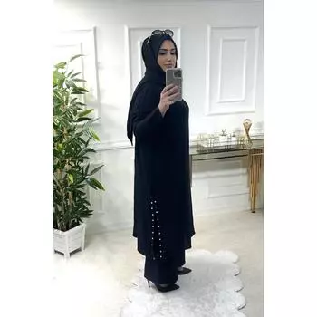 Жемчужный Костюм Большого Размера С Разрезами По Бокам - Черный