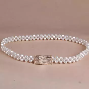 Жемчужный плетеный эластичный пояс-кушак, женский эластичный тонкий ремень, декоративная цепочка на талию для женского платья 60-80cm