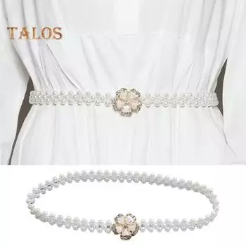 Жемчужный пояс для женщин, модный стразы с цветочным жемчугом, декоративная поясная цепочка, милое платье, эластичный пояс, элегантный аксессуар для вечеринки золотистый