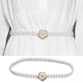 Жемчужный пояс для женщин со стразами и цветочным жемчугом, декоративная поясная цепочка, сладкий золотистый