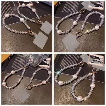 Жемчужный ремешок для мобильного телефона, блестящий яркий хрустальный кулон для телефона, подвесные украшения white