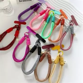 Жемчужный ремешок для мобильного телефона, подвесное украшение, которое можно носить с собой, скрученная веревка, антипотеря, подвеска, модный, прочный, на запястье, короткие ремешки