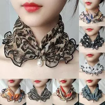 Жемчужный темперамент шелковый шарф галстуки забавные ушки край универсальный женский элегантный кулон квадратный печатный милые аксессуары 9