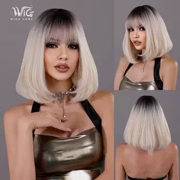 Жен. 35 см Волосы Искусственные волосы Бежевый Белые волосы Короткие волосы Короткие прямые волосы Розовые волосы Сетка для волос Головные уборы Полный головной убор Естественная реальность Парик 35cm 13.77INCH античный белый