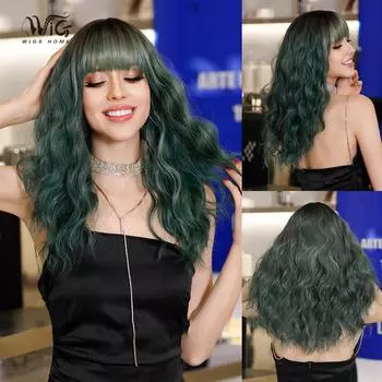 Жен. 54 см Искусственные волосы Зеленые волосы Длинные волосы Длинные вьющиеся волосы Розовые волосы Сетчатый головной убор Полный головной убор Натуральный настоящий парик 54cm 21.25INCH оранжевый
